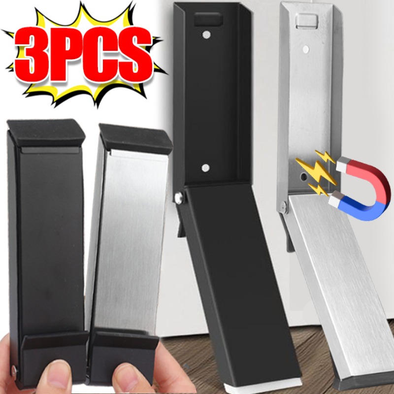 3/1PC Magnet Door Stop Catches Stainless Steel Pedal Down Door Stops Anti-collision Cabinet Push Non-Slip Magnetic Closer Holder