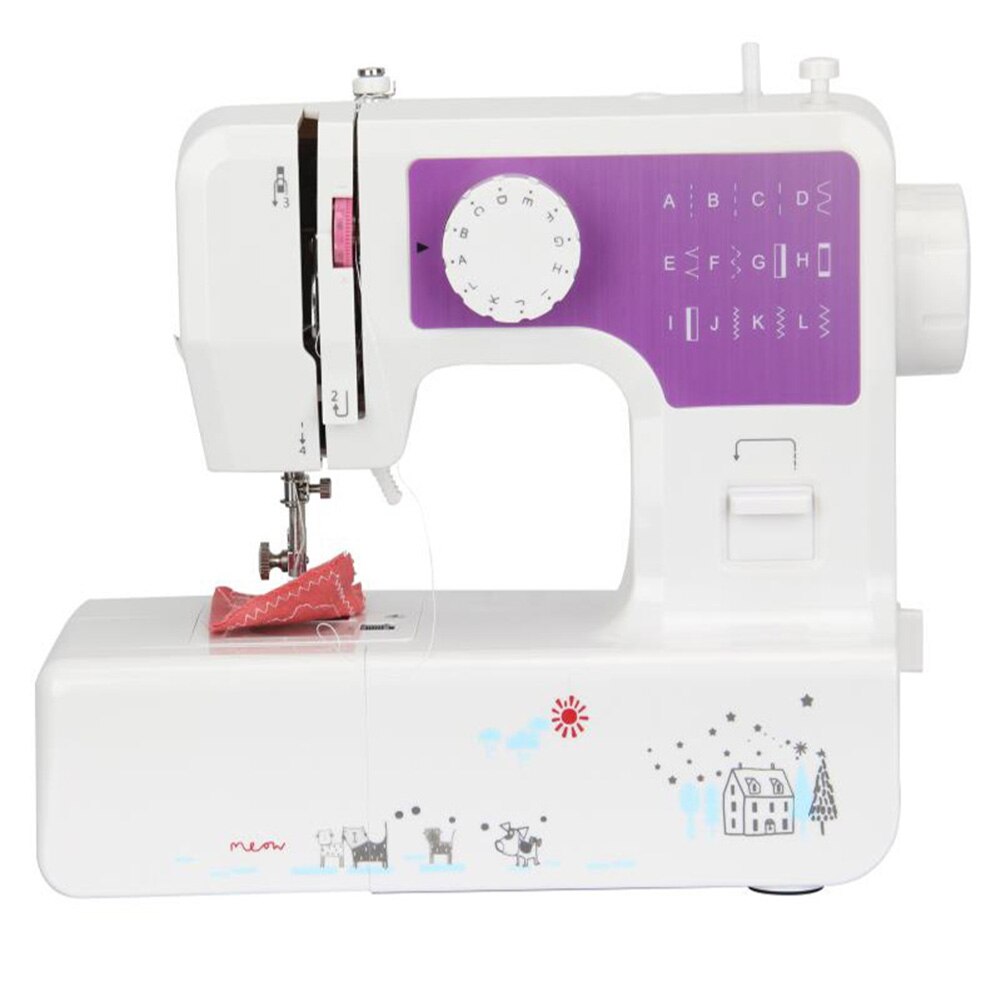 JG-1602 Mini 12 Stitches Sewing Machine Household Multifunction Double Thread And Speed Free-Arm Crafting Mending LED: Purple