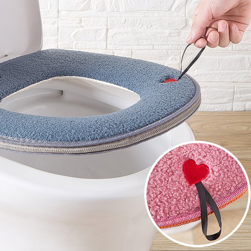 Calentador de baño para asiento de inodoro, paño suave, tapa lavable, almohadilla de cubierta superior, suministros de asiento de inodoro engrosados