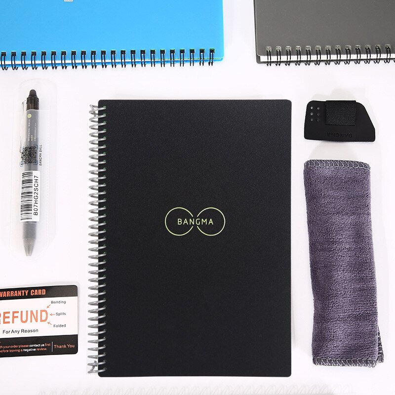 Wet Erasable Reusable Smart Writing Notebook A5/B5 Black Waterproof Erase Notepad Spiral Coil Book Save Paper Diary With Pen Set
