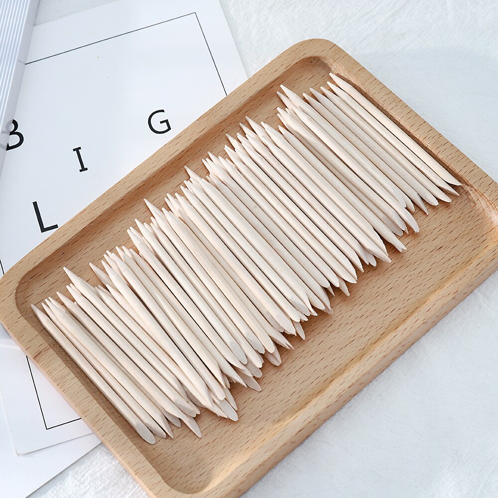 100 Stks/zak Vrouwen Lady Double End Nail Art Wood Stick Cuticle Pusher Remover Pedicure Professionele Nail Accessoires Art Tool Set
