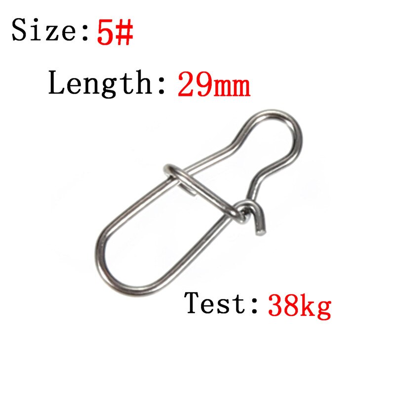 JOSHNESE 50pcs/lot Hook Lock Snap Swivel Solid Rings Safety Snaps Fishing Hooks Connector Stainless Steel: Size 5