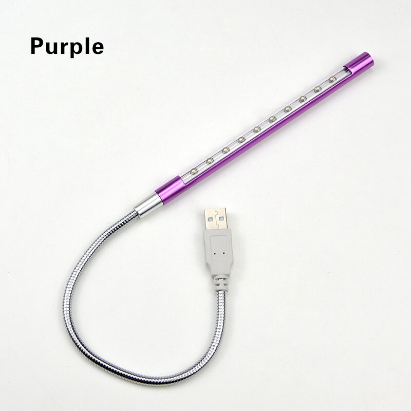 Metal Material 10LEDs Flexible USB Desk Lamp LED Table Lamps Table Light Bendable PC Power Bank Laptop Reading Protecting Eyes: Purple