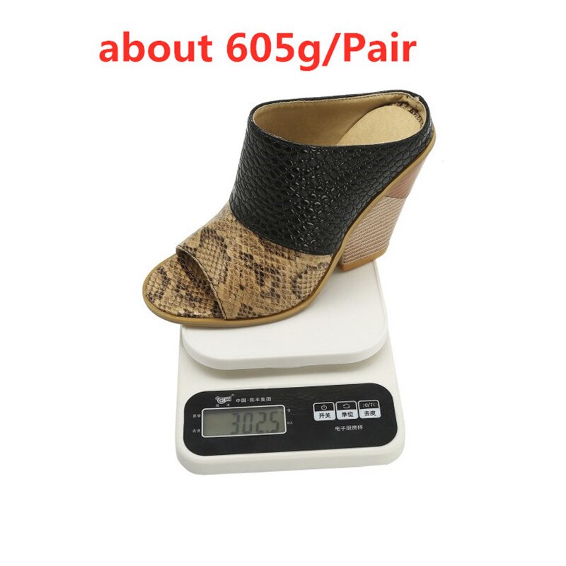 PXELENA Punk Rock Chunky Block Strange High Heels Slides Women Open Toe Mixed Color Snake Print Summer Slippers Gothic Lady