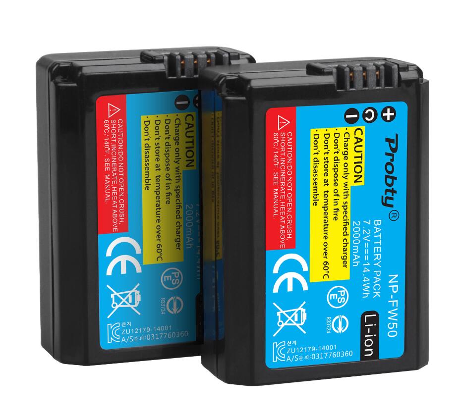 2000 mah np -fw50 np fw50 kamera batteri + ledet usb dobbelt oplader til sony alpha  a6500 a6300 a6000 a5000 a3000 nex -3 a7r: 2 stk batteri