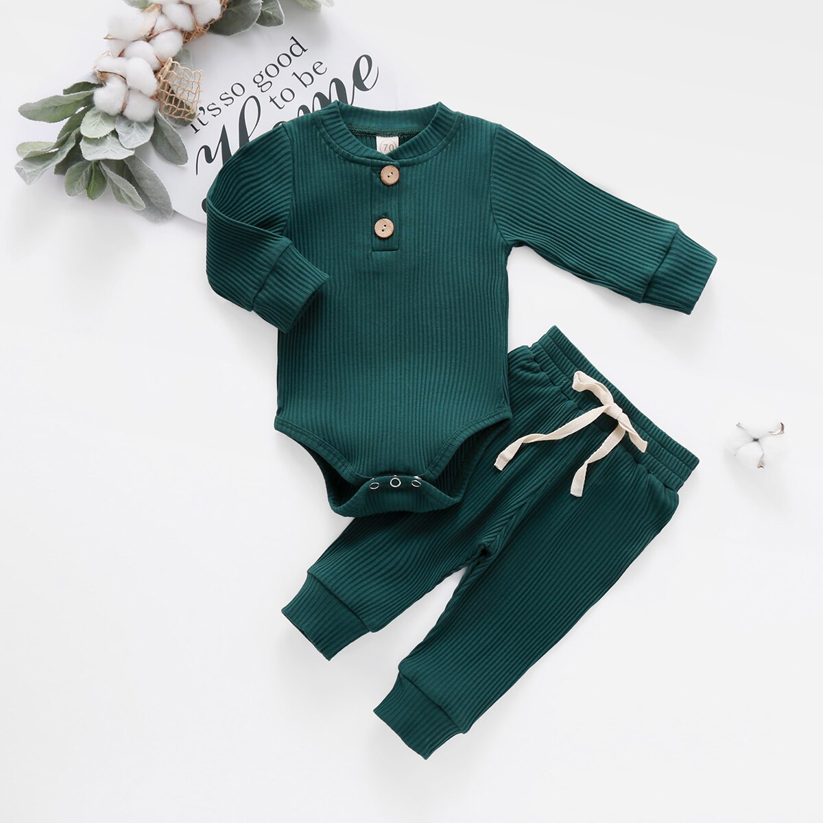 Casual 0-24M Newborn Baby Clothes 2Pcs Cotton Comfortable Solid Infant Boys and Girls Suit Long Sleeve Romper+ Pants: C / 12M