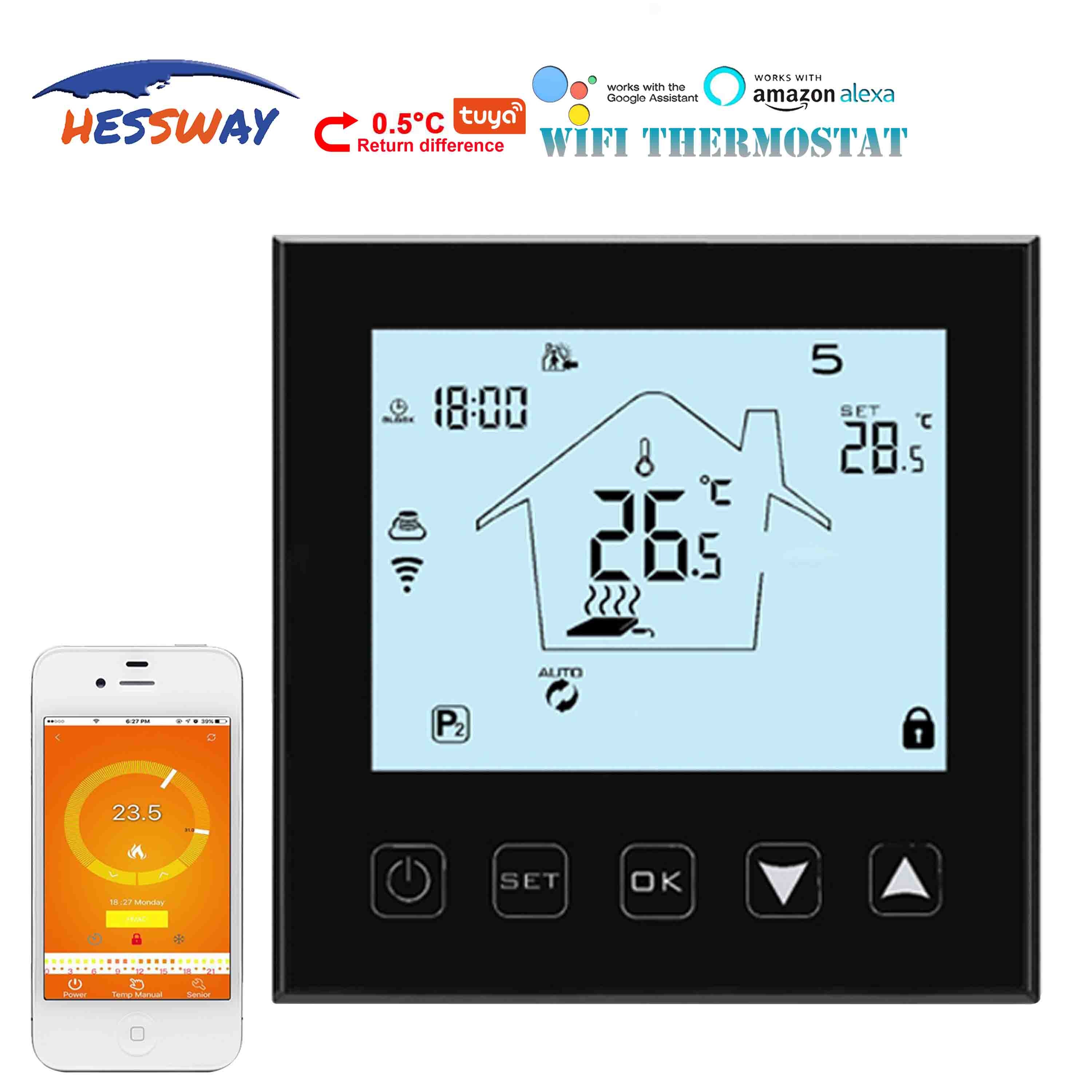 Hessway no/nc google home control wifi smart termostat for gulvvarme smart bryter