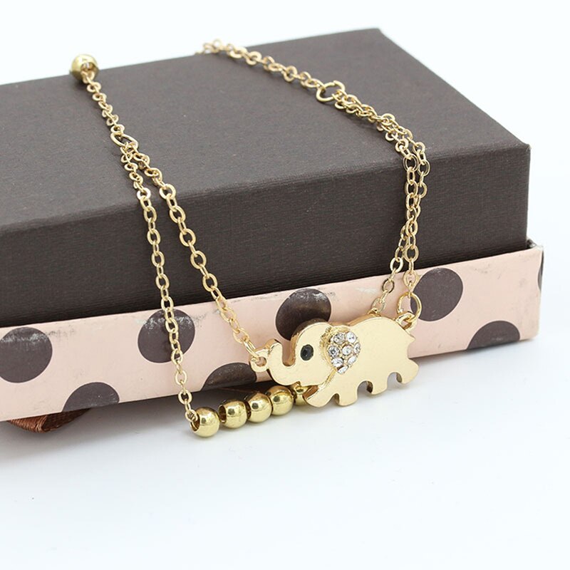 The Baby Elephant Mascot Double Foot Chain Elephant Bangle Jewelry for Women Anklet Rose Gold Trendy Zinc Alloy Metal HJUEY
