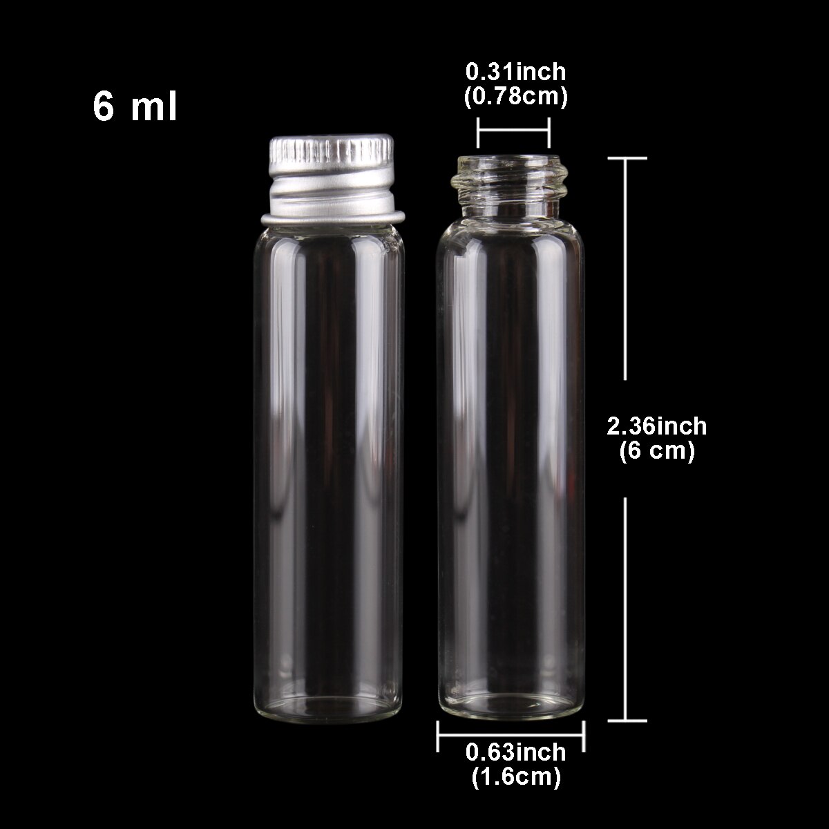 10pcs Diameter 16mm Transparent Glass Bottles with Aluminium Caps Glass Wishing Bottles 2ml 4ml 6ml Mini Glass Jars: 6ml