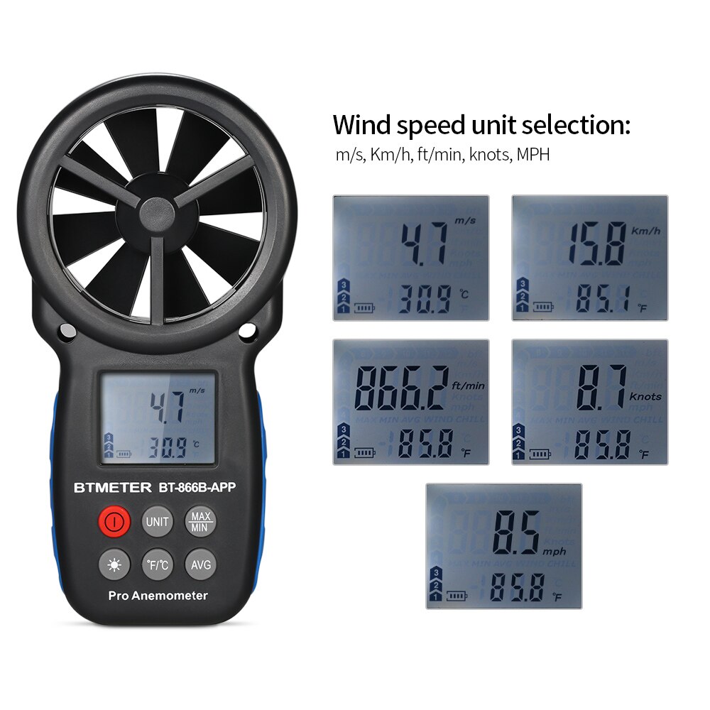 Digital Anemometer Handheld Wind Speed Meter Weather Meter Wind Speed/Temperature Meter APP Control for Mobile Phone