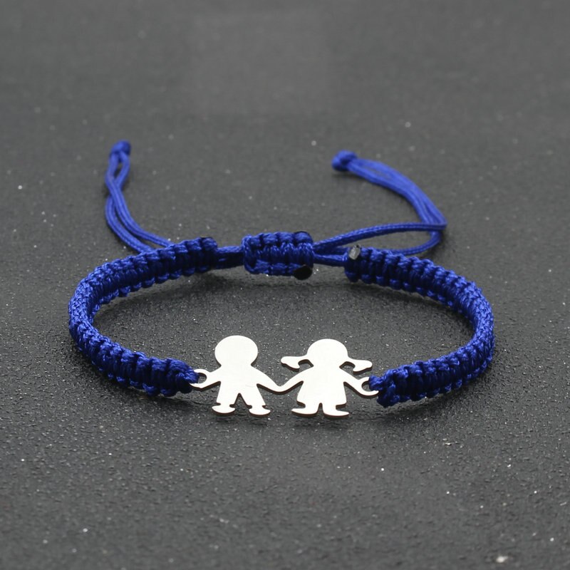 Leuke Familie Stijl Roestvrij Staal Jongen Meisje Bedelarmband Lucky String Handgemaakte Braid Verstelbare Armbanden Voor Vrouwen Mannen Stellen: Blue