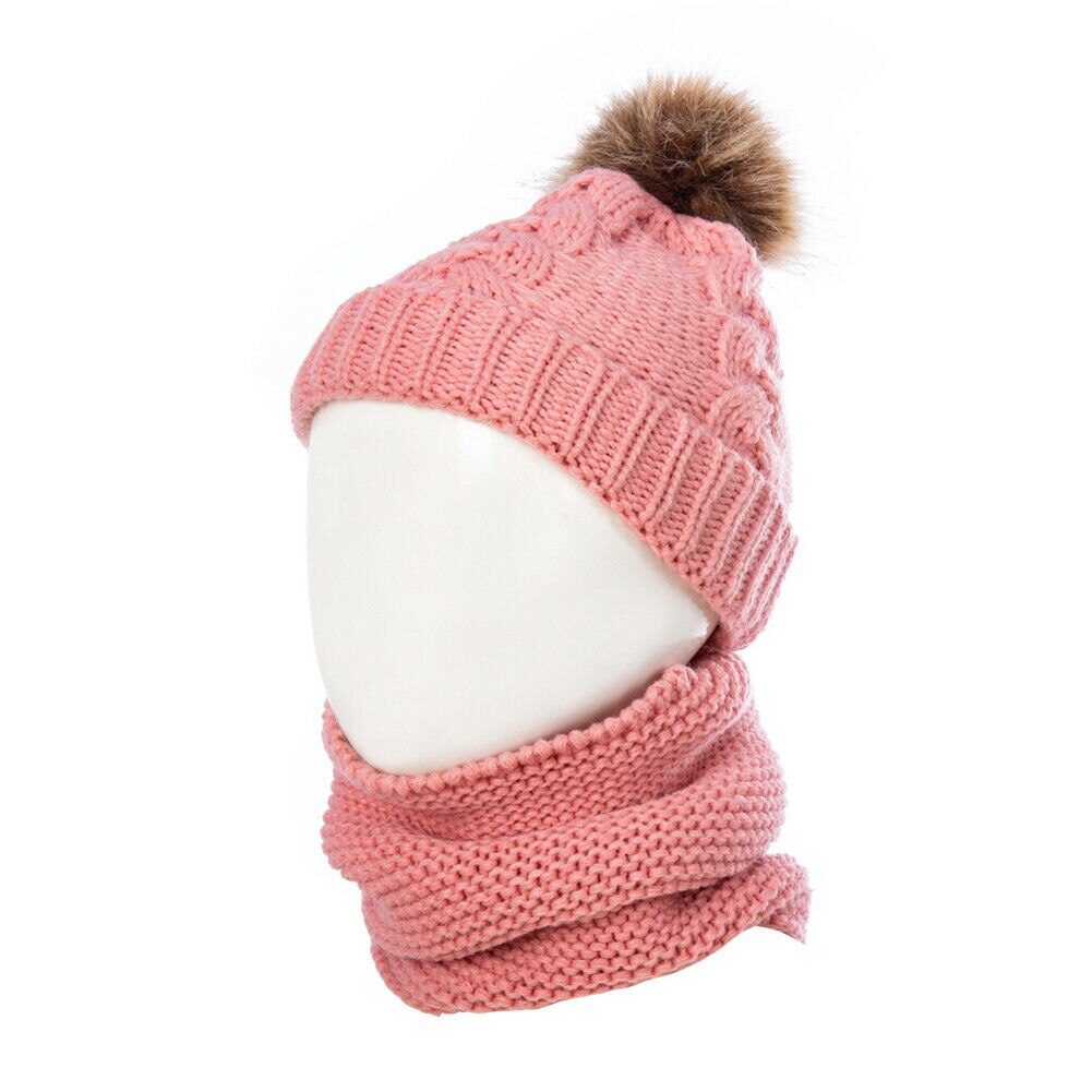 Børn børn dreng piger pom hat vinter varm hæklet strik bobble beanie cap + tørklæde sæt
