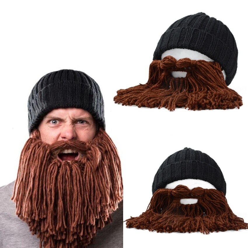 Drôle à la main hiver laine moustache tricoté chapeaux Pirate masque facial perruque barbe bonnets Bonnet casquettes