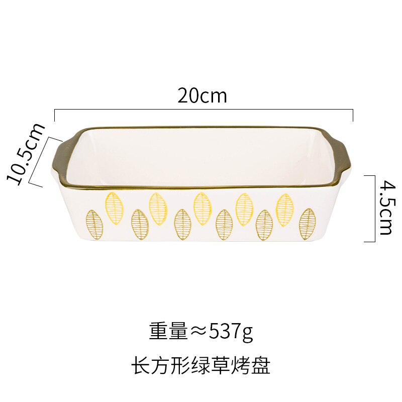 European double-eared baking pan ceramic baking rice bowl household rectangular plate western food plate wy121705: B