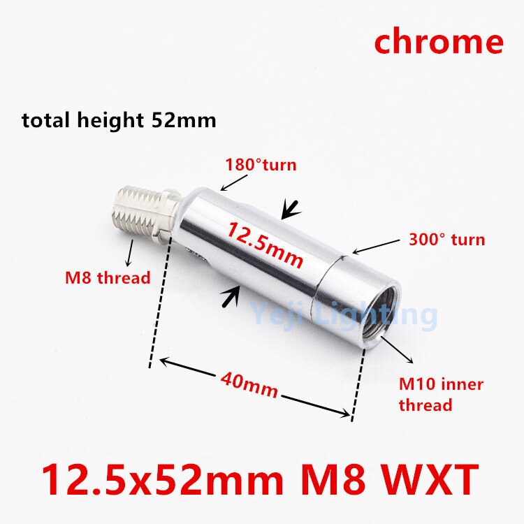 Universalhoved  m10 m8 indvendig gevind udvendige tænder loft rose baldakin adapter lampe sokkel stik jernbelægning belysningsarmaturer: 12.5 x 52 m8 krom