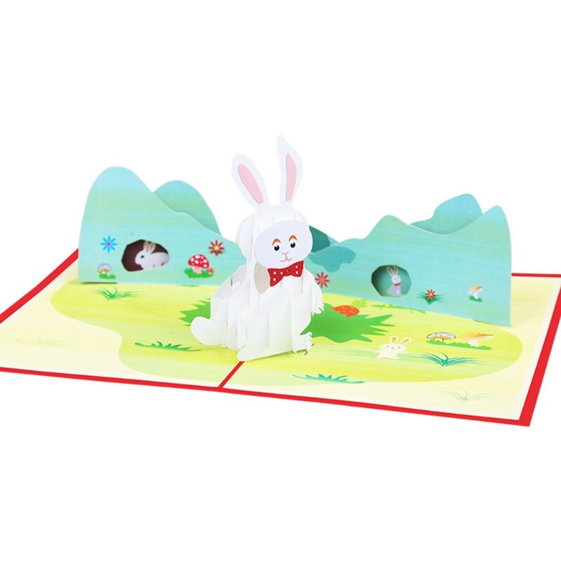 3D Pop-Up Bunny Greeting Card for Easter Party Cute Animals Birthday Postcards 87HA