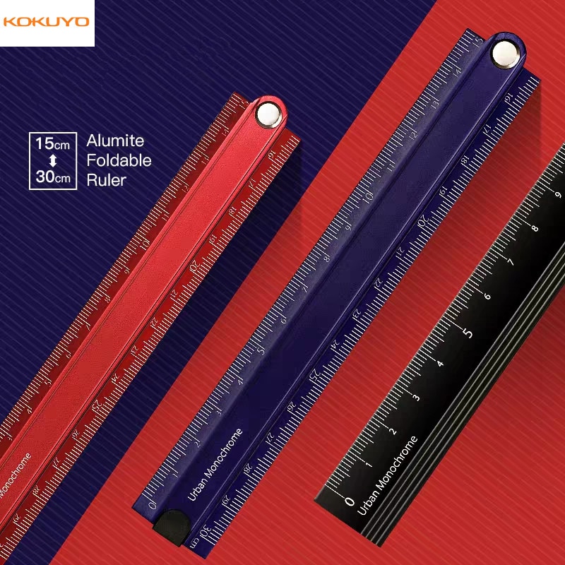 KOKUYO 90 degree Aluminum Alloy Metal Foldable Ruler 15cm-30cm Folding Simple Stationery Urban Monochrome WSG-CLUW30