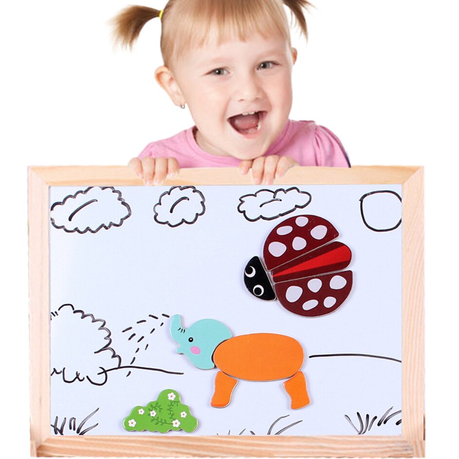 Drawing Board - Magnetic Puzzle - Double Easel - Educational Toy for Kids - Wooden