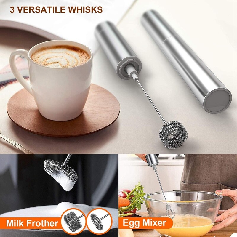 Milk Frother Handheld Three-Layer of Whisk- Battery Operated Electric Foam Maker for Coffee, Cappuccino, Chocolate