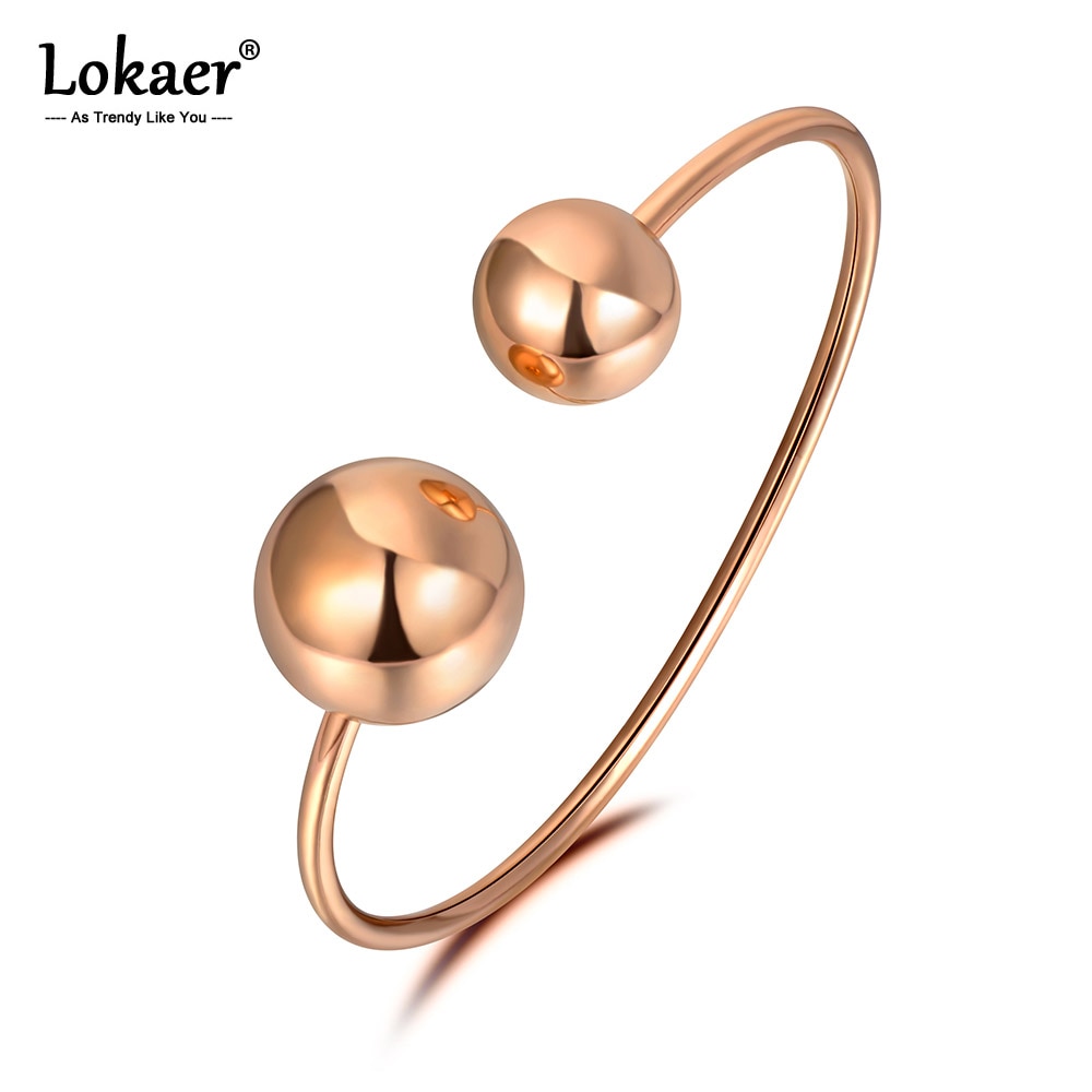 Lokaer Trendy Doppia Grande Sfera In Acciaio Inossidabile Del Polsino Dei Monili Del Braccialetto Per Le Donne di Colore Argento Del Braccialetto Del Braccialetto Regalo di San Valentino B19009