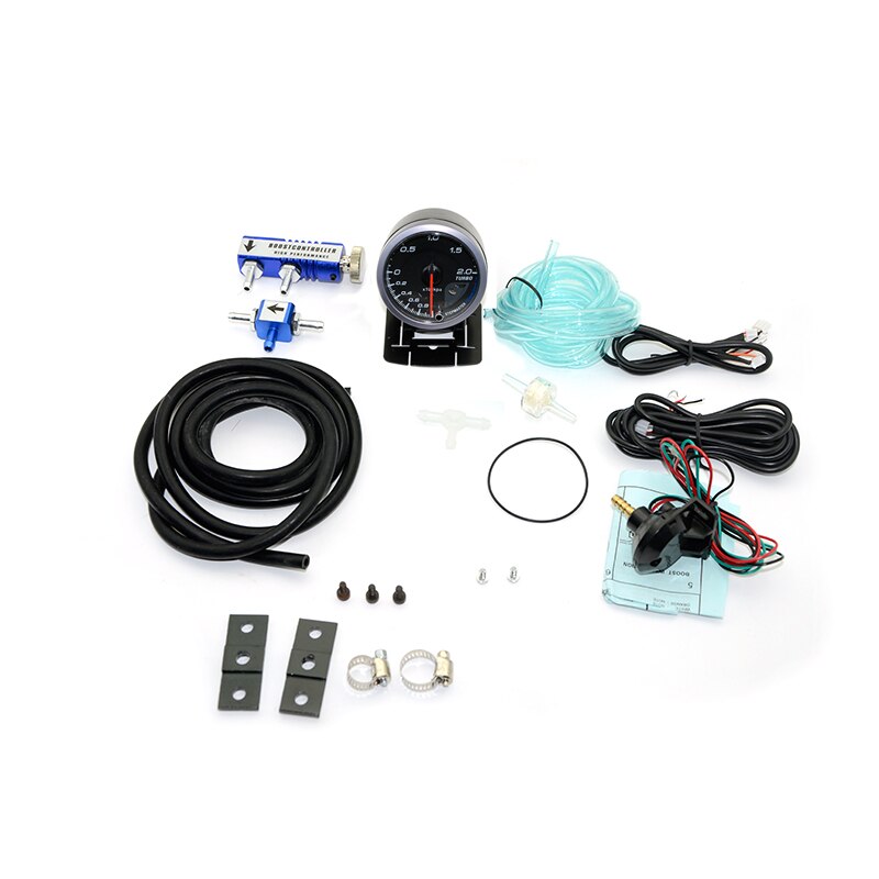60MM Car Turbo Boost gauge 2BAR + Adjustable Turbo Boost Controller Kit 1-30 PSI Car Meter: With Blue Controller