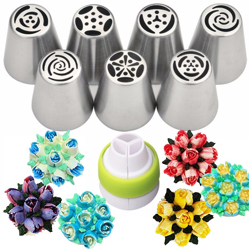 8 stk/set Rvs Russische Tulp Icing Piping Nozzles Pastry Decoratie Tips Cake Decoratie Rose Taart Tools