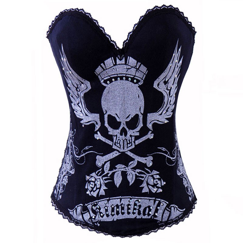 Women Halloween Clothing Punk Rock Overbust Bustier Corset Skeleton Skull Print Lingerie Corselet Top Comfortable Cotton Bustier: Silver / XL