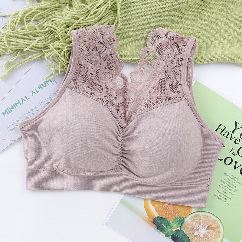 Sujetador deportivo de encaje para mujer, Bralette deportivo de encaje, Top sin mangas, para gimnasio y Yoga: Kaki