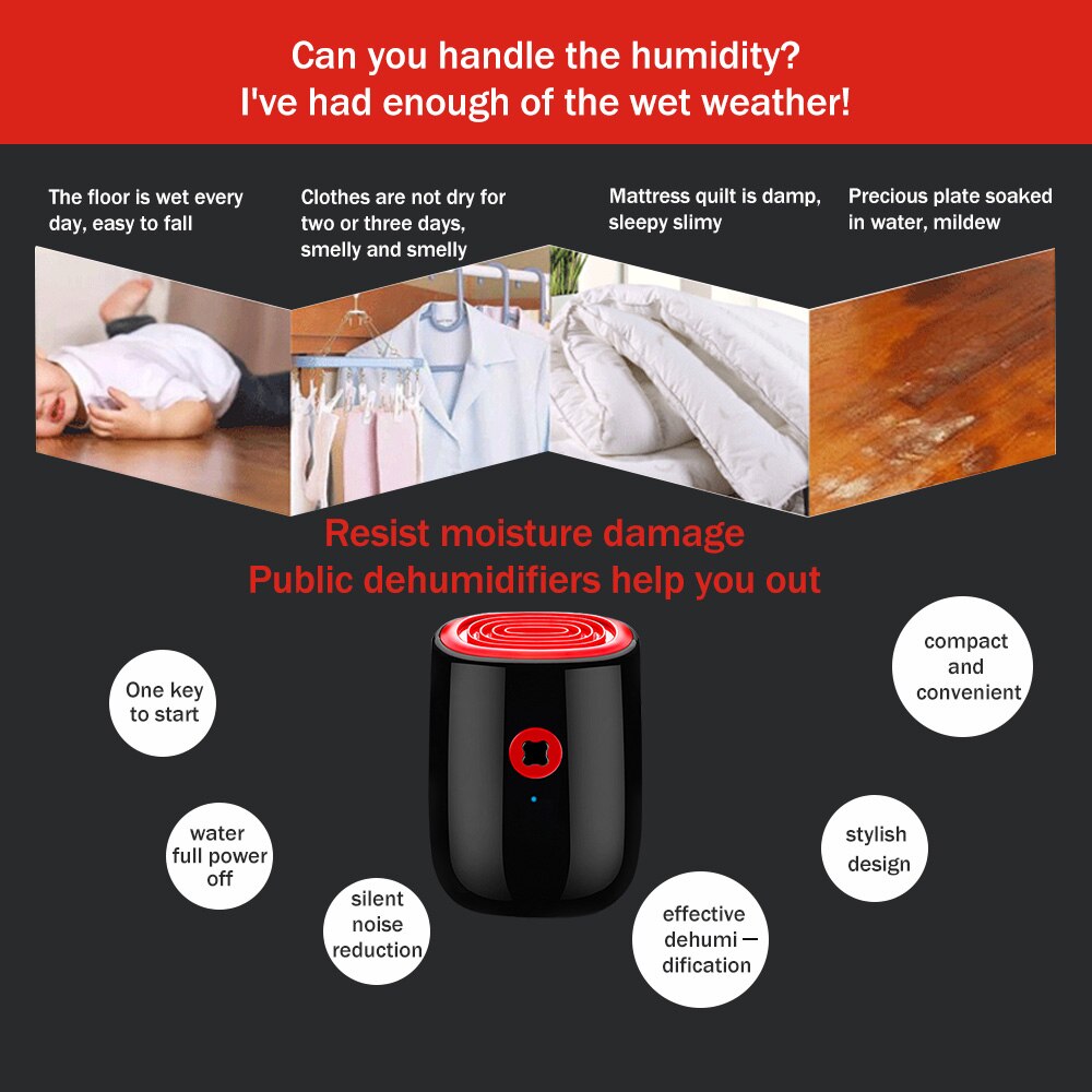 Déshumidificateur pour la maison | Sèche-humidification, sauf la vague, Mini absorbeur d'humidité d'intérieur silencieux