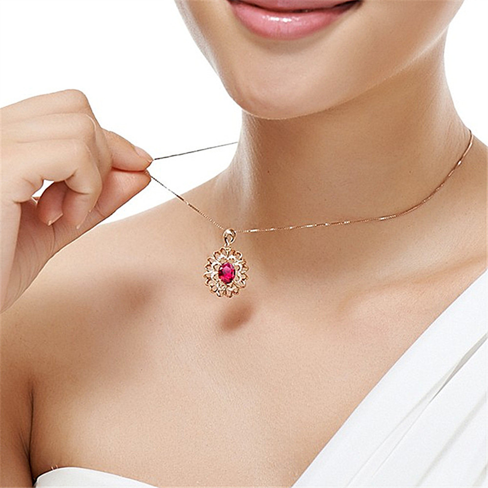 Vintage blume rubin edelsteine rot kristall zirkon diamant anhänger halsketten für frauen rose gold luxus schmuck halsband bijoux