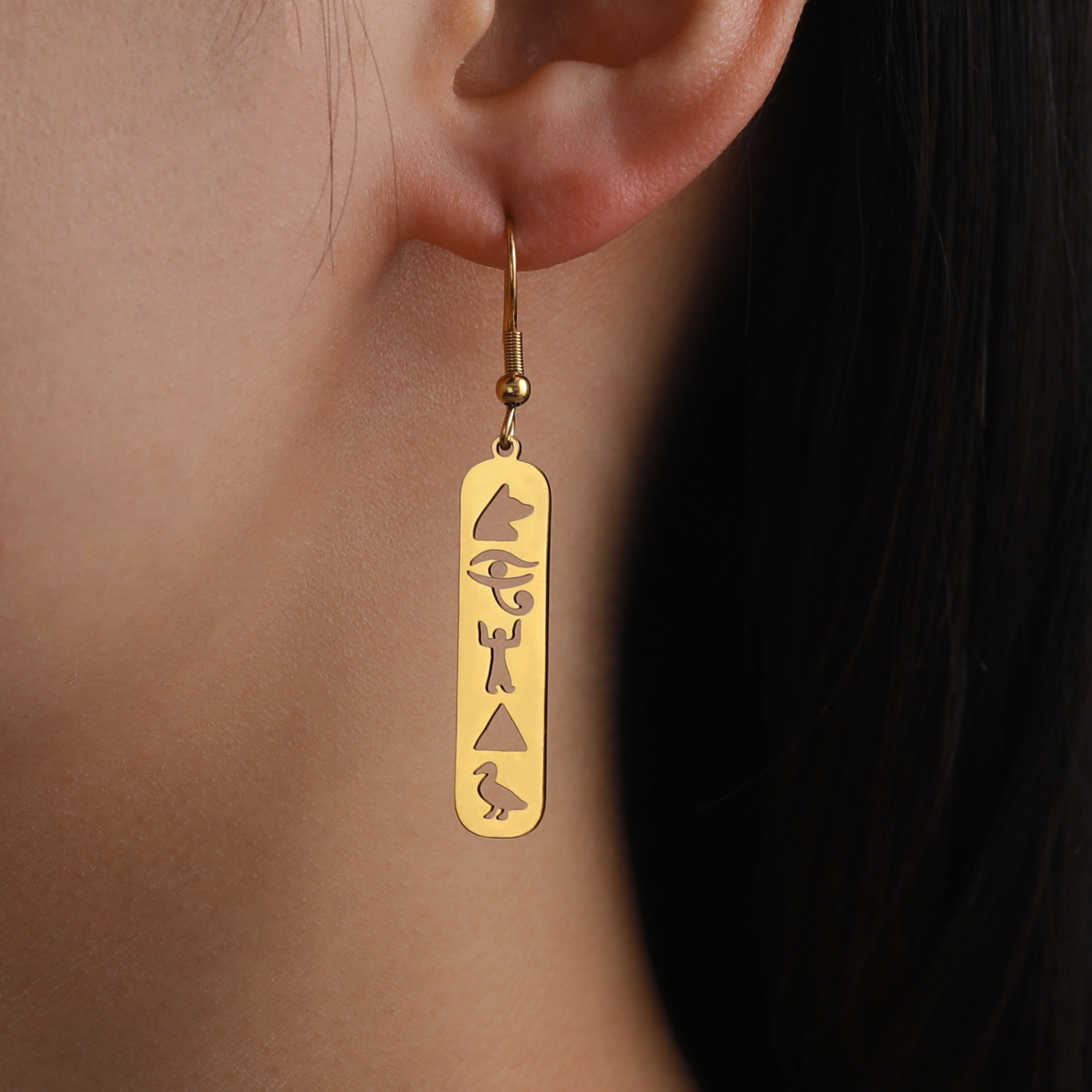 Skyrim Egyptian Ankh Hieroglyphs Earring for Women Stainless Steel Eye of Horus Earrings Ancient Egypt Cartouche Jewelry