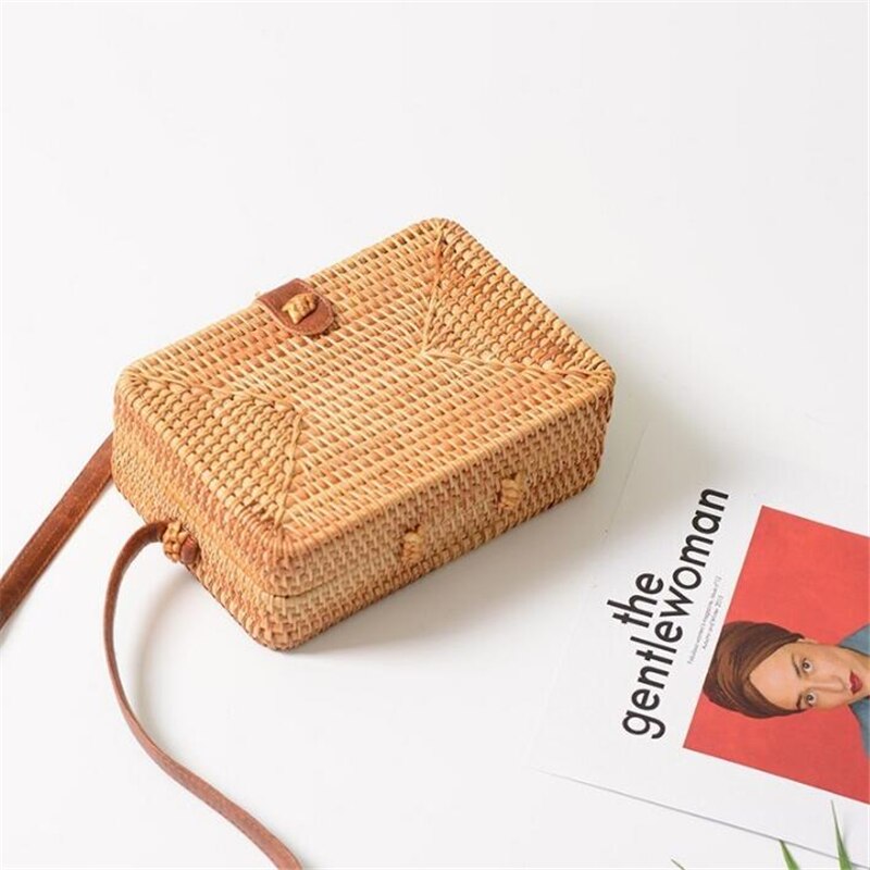 Bolsos de ratán de verano para mujer de bolso de paja cuadrado redondo bolso hecho a mano tejido de playa bandolera círculo bohemio bolsos de playa