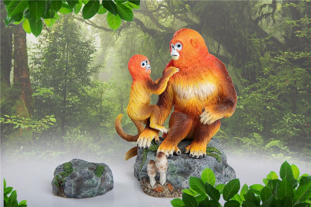 EDAGE Snub-nosed Monkey Family Scene Statue Golden Monkey Animal Figure Desktop Decoration Collector Toy