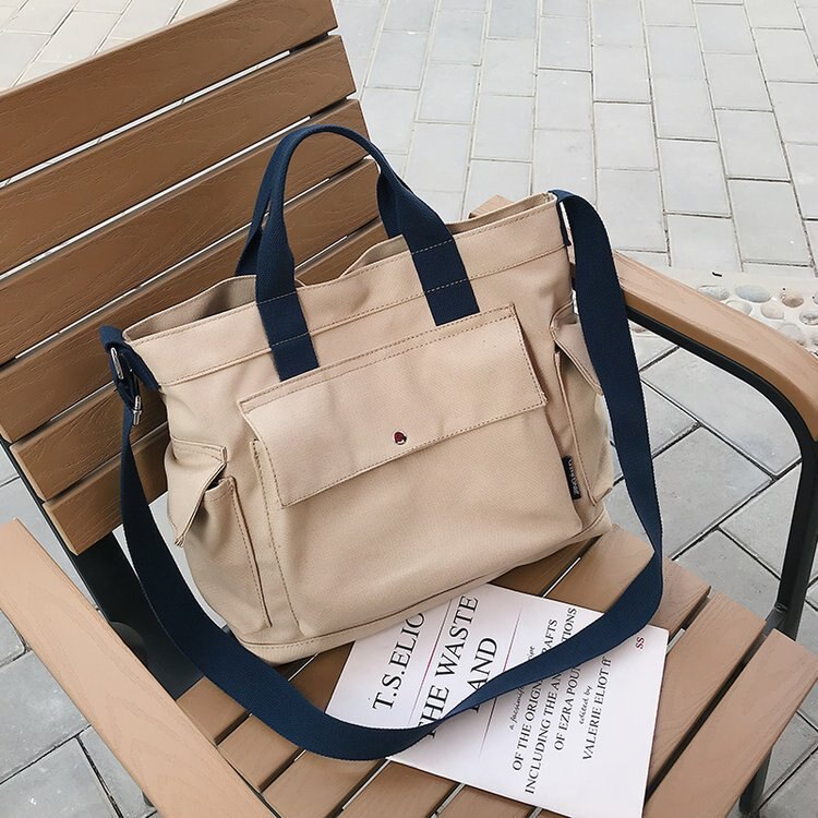 Canvas Draagtas 2022 Vrouwen Schoudertassen Meisje Shopper Lente En Zomer Mode Casual Contrasterende Kleuren Grote Capaciteit Handtas: kaqise