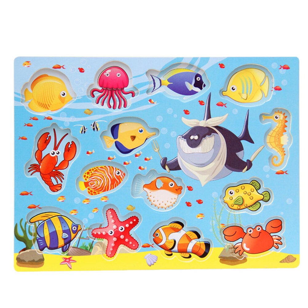 Baby Educational Toys Magnetic Wooden Puzzles Game Fishing Toys With 14 Fishes And 2 Magnetic Poles Learning Educational Toys