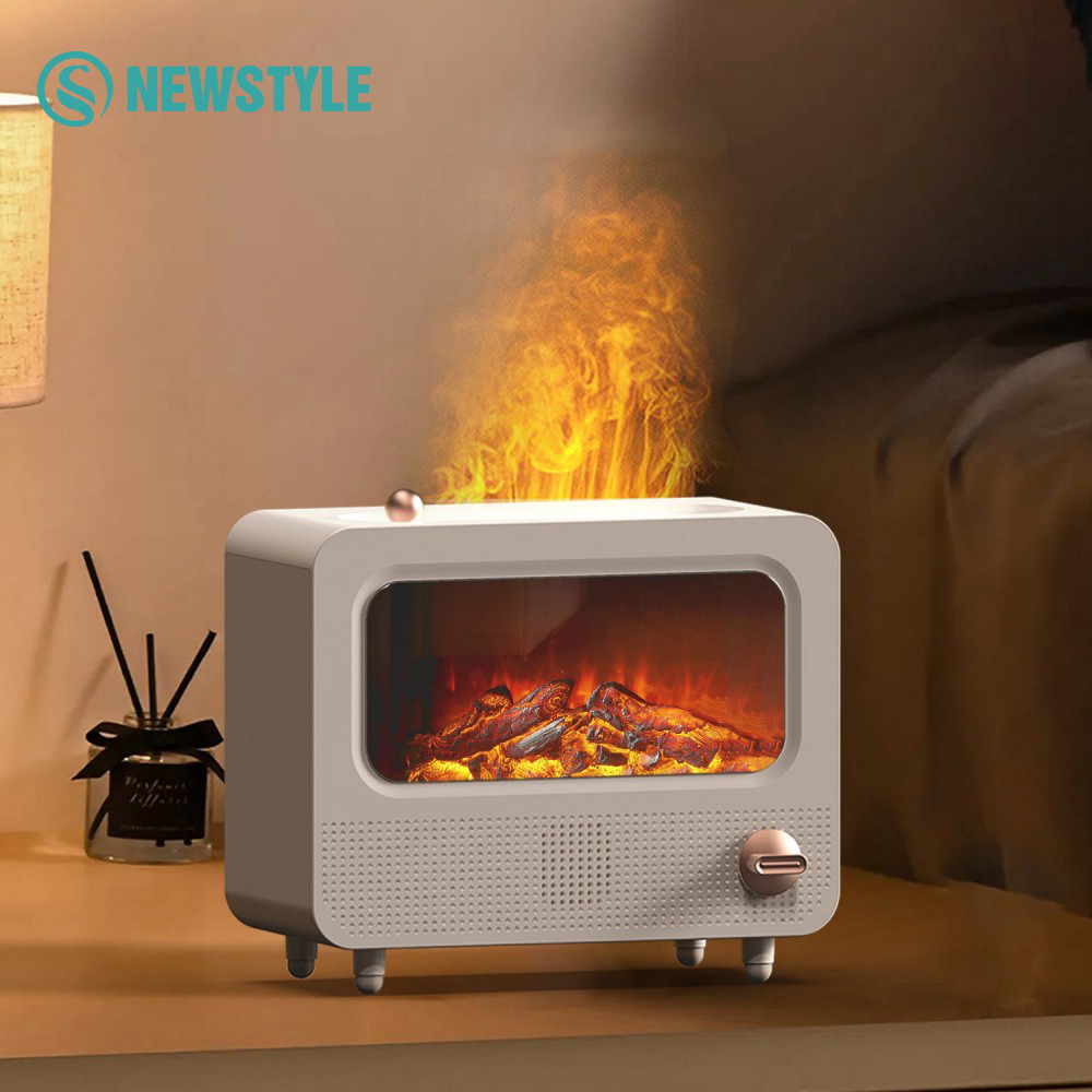 Humidificador de aire con llama de ruido blanco, chimenea Retro, Bluetooth, reproducción de música, aceite esencial, difusor de aromaterapia, iluminación colorida