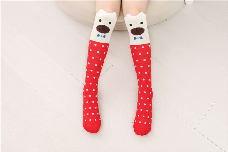 Chaussettes en coton pour enfants | Chaussettes montantes aux genoux avec oreilles de chat de dessin animé pour bébés filles, chauffantes les jambes,: Red