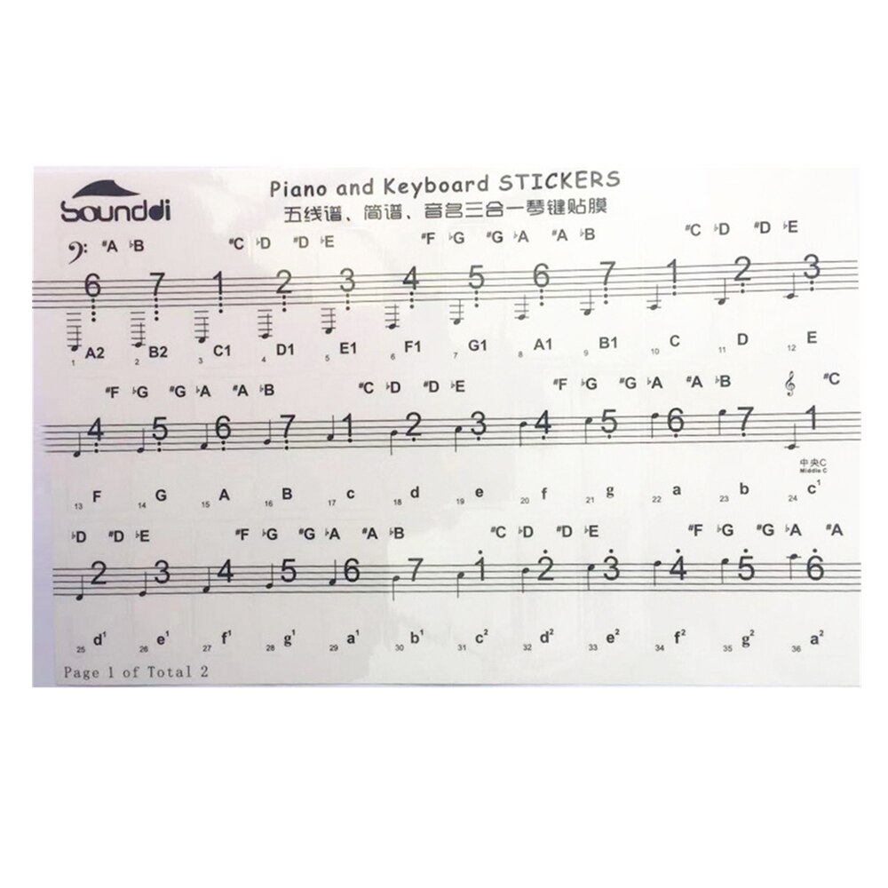 Gjennomsiktig avtakbar musikkdekal notater piano tastatur klistremerker 54/61 or 88- nøkkel elektronisk piano piano piano spektrum klistremerke symbol: 2