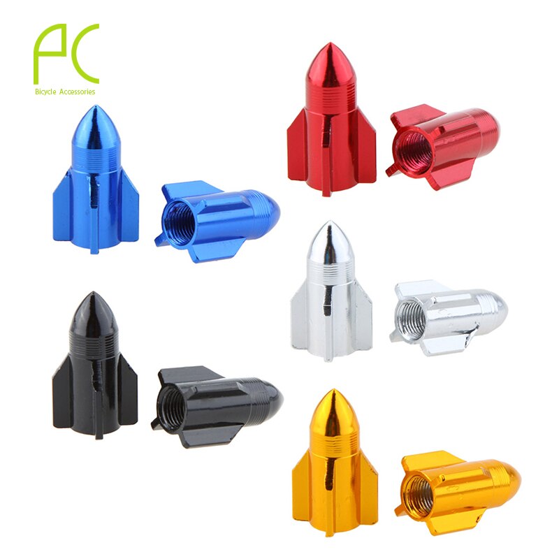 Pcycling Fiets Gasmondstuk Cap 2 Stuks Cnc Aluminium Auto Schrader Valve Cap Raket Modellering Gaspijp Ventiel Stofkap cover