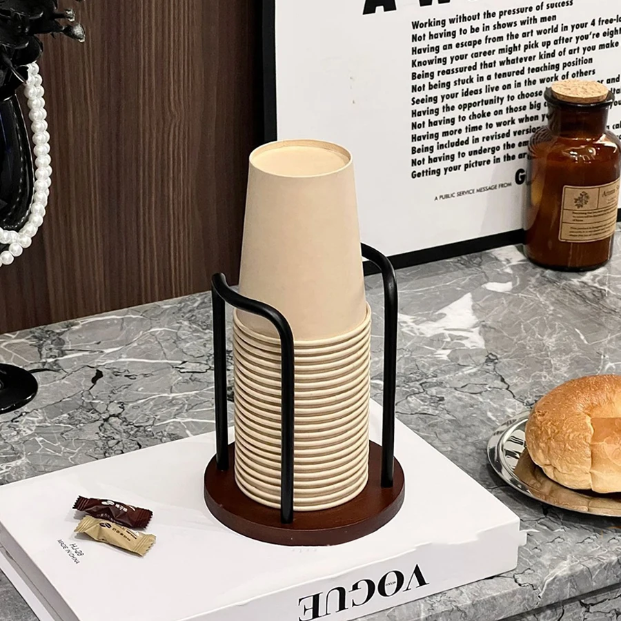 Soporte de almacenamiento de tazas desechable, estante, vasos de té y agua, dispensador de madera con palo más largo, soporte de exhibición para tazas, suministros organizadores