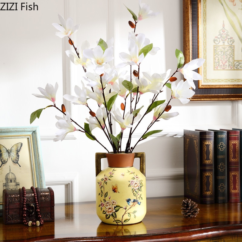 American Ceramics Vase Flower Pattern Rustic Home Decor Desktop Floral Arrangement Flowers Vases Antique Decorative Ornaments