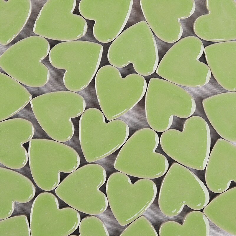 Mosaico de porcelana con forma de corazón, baldosa de 250g, fabricación de mosaico artesanal, azulejos de cerámica de 2,2x2,3x0,5 cm, 60 piezas (6 piezas x 10 colores): green