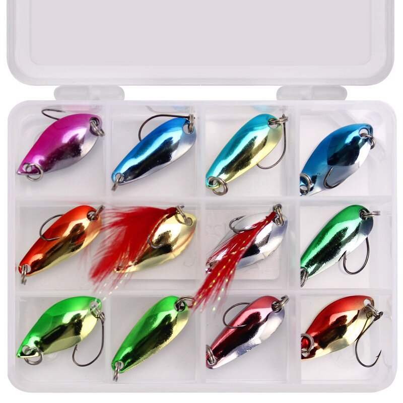 12pcs spoon-shaped shell willow leaf all-metal bait fishing gear metal fishing lures lure spinnerbait deep diving lure: C039 12