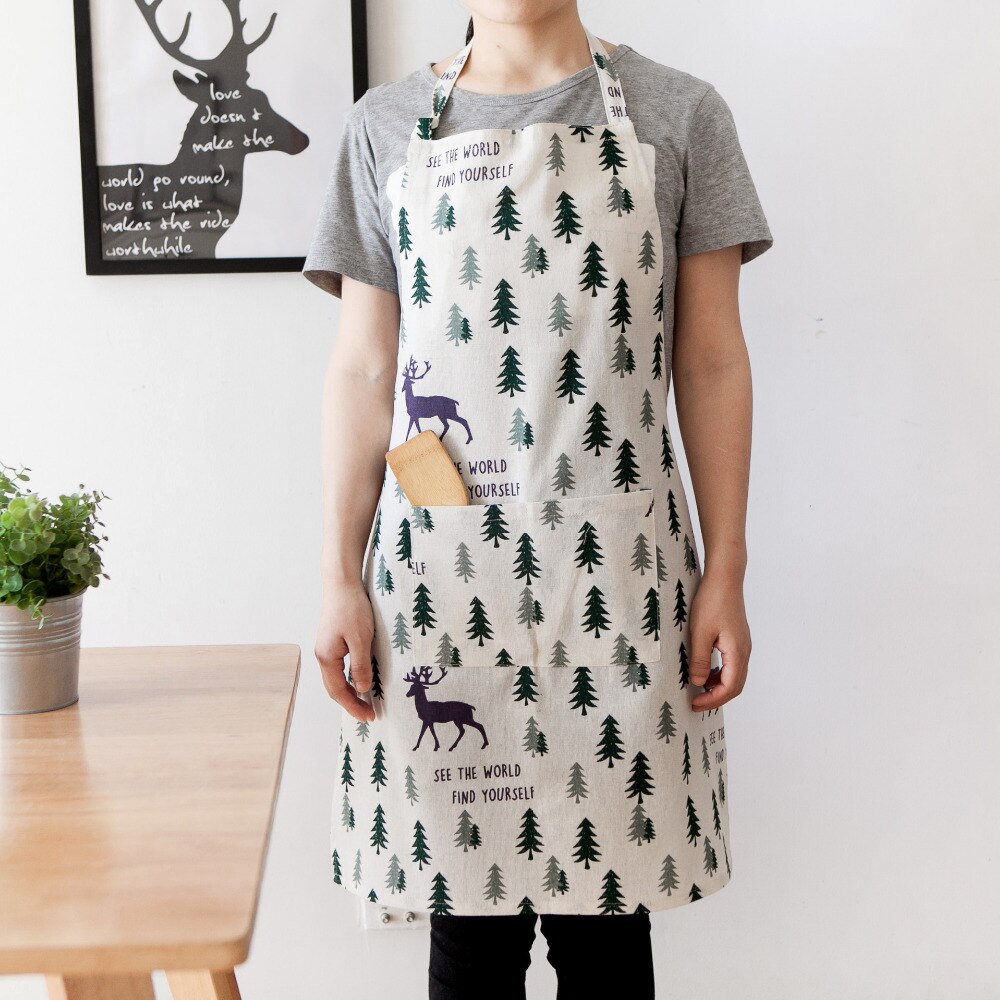Weihnachten Baum Deer Druck Schürze mit Großen Tasche schürzen für frauen Backen grill kochen küche schürze
