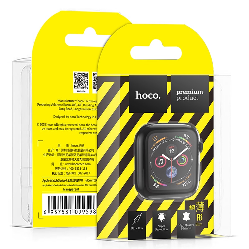 Hoco hoesje voor apple watch 5 40mm 44mm, transparante tpu-schermbeschermer, volledig transparante siliconen zachte hoes voor de apple watch-serie 4