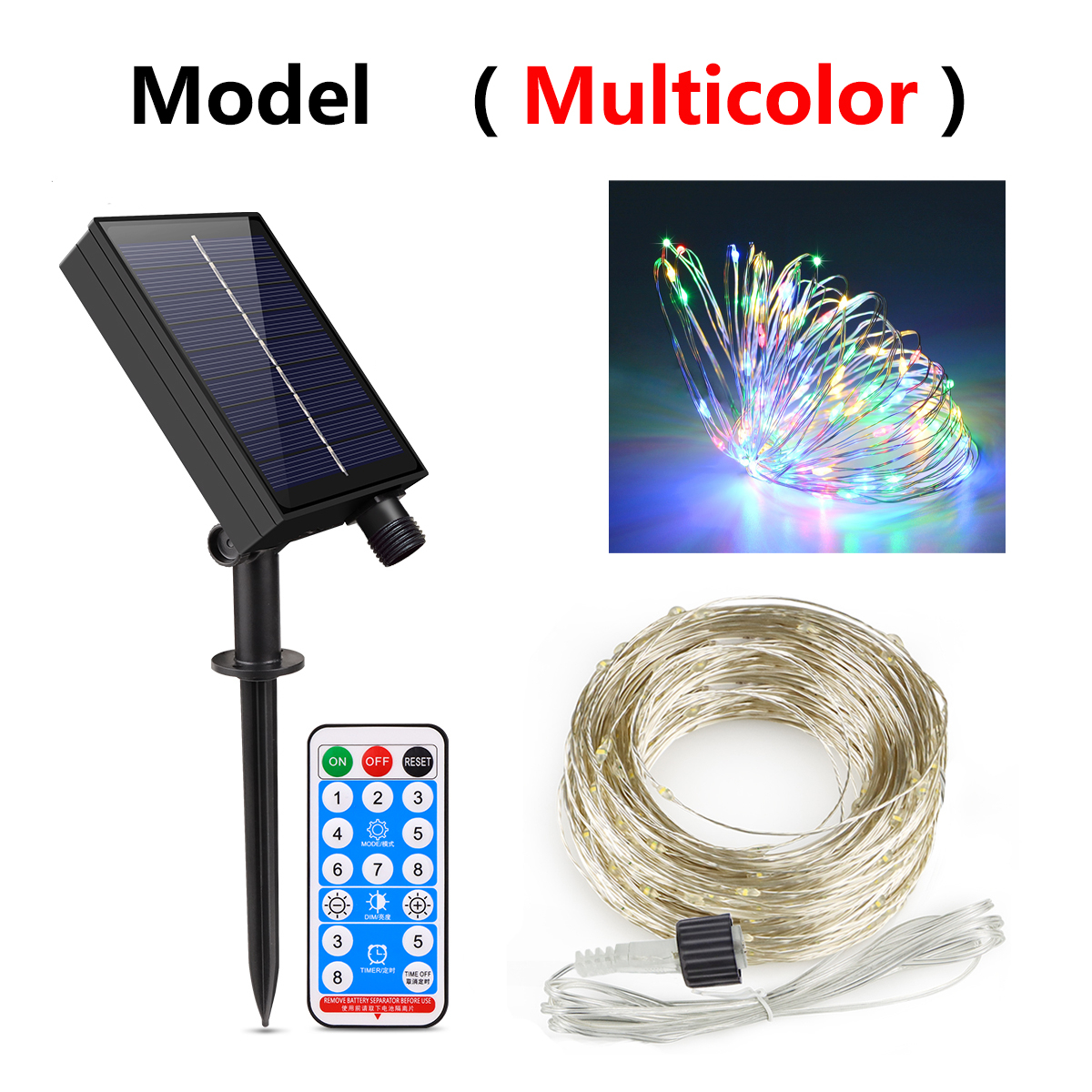 Solar Outdoor Garden Decoration Lights String Dimmable,Waterproof,Copper Wire Lamp Chain for Tree Camping Party Decor: black / UK