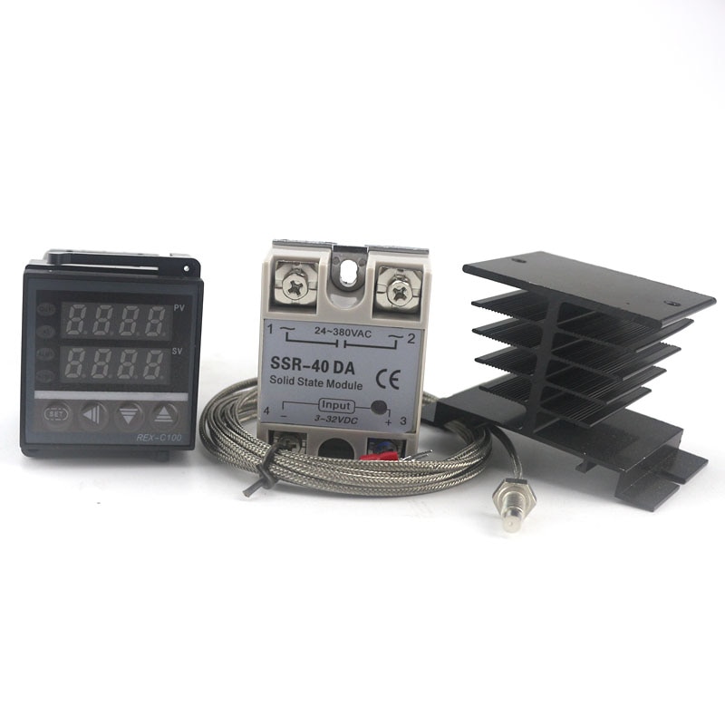 Dual Digital PID Temperature Controller Thermostat Kit REX-C100 with SSR-40DA heat sink K probe Thermocouple