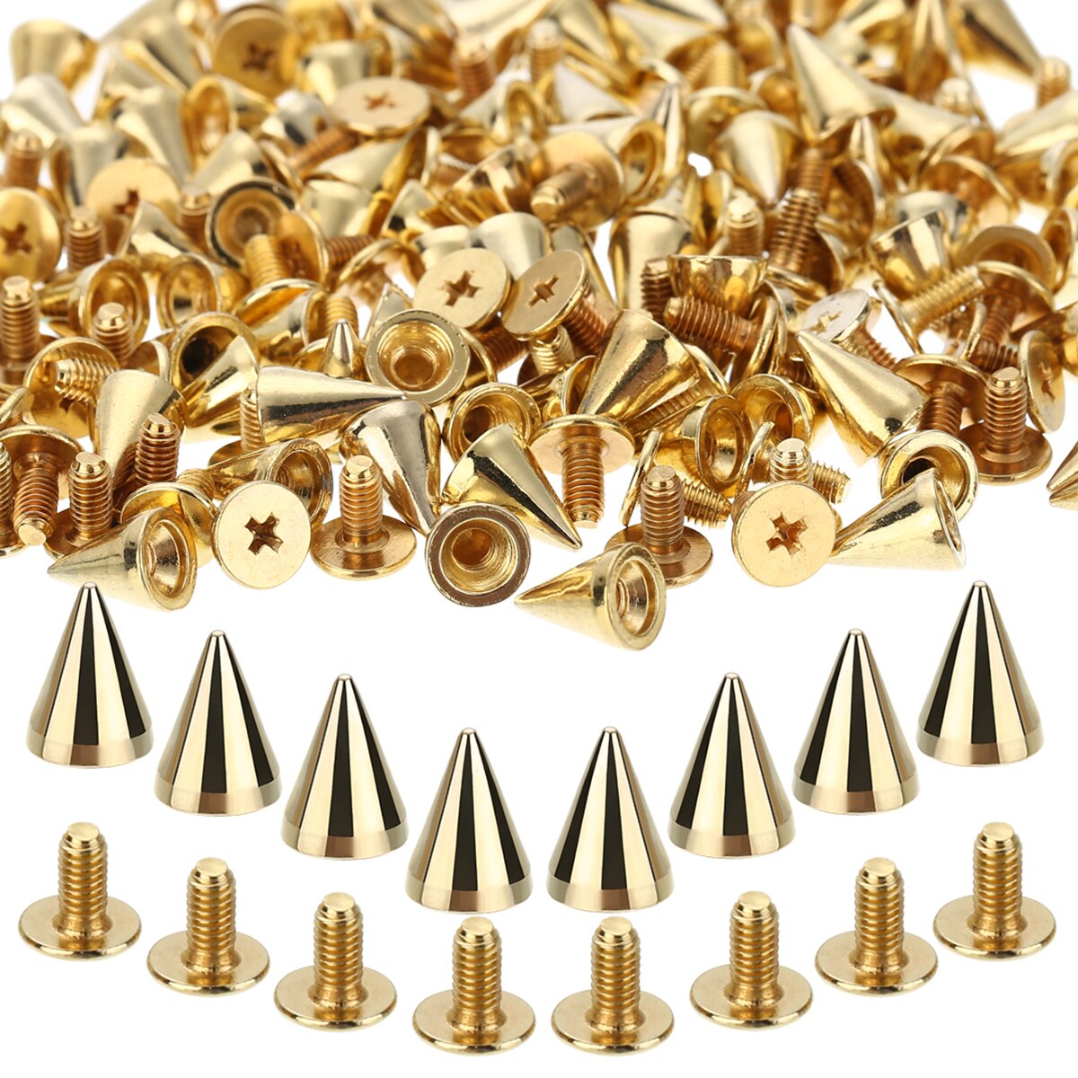 100Pcs 10Mm Ronde Spots Spikes Cone Studs Metalen Klinknagel Kogel Schroef Voor Diy Leathercraft Zilver/Zwart Zilver/Gouden