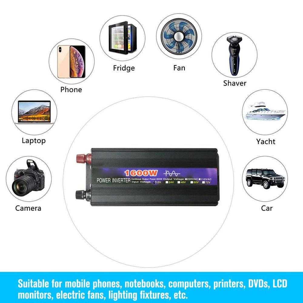 1600W Pure Sine Wave Intelligent String Inverter Power Inverter Car Converter Adapter Car Inverter with Digital Display