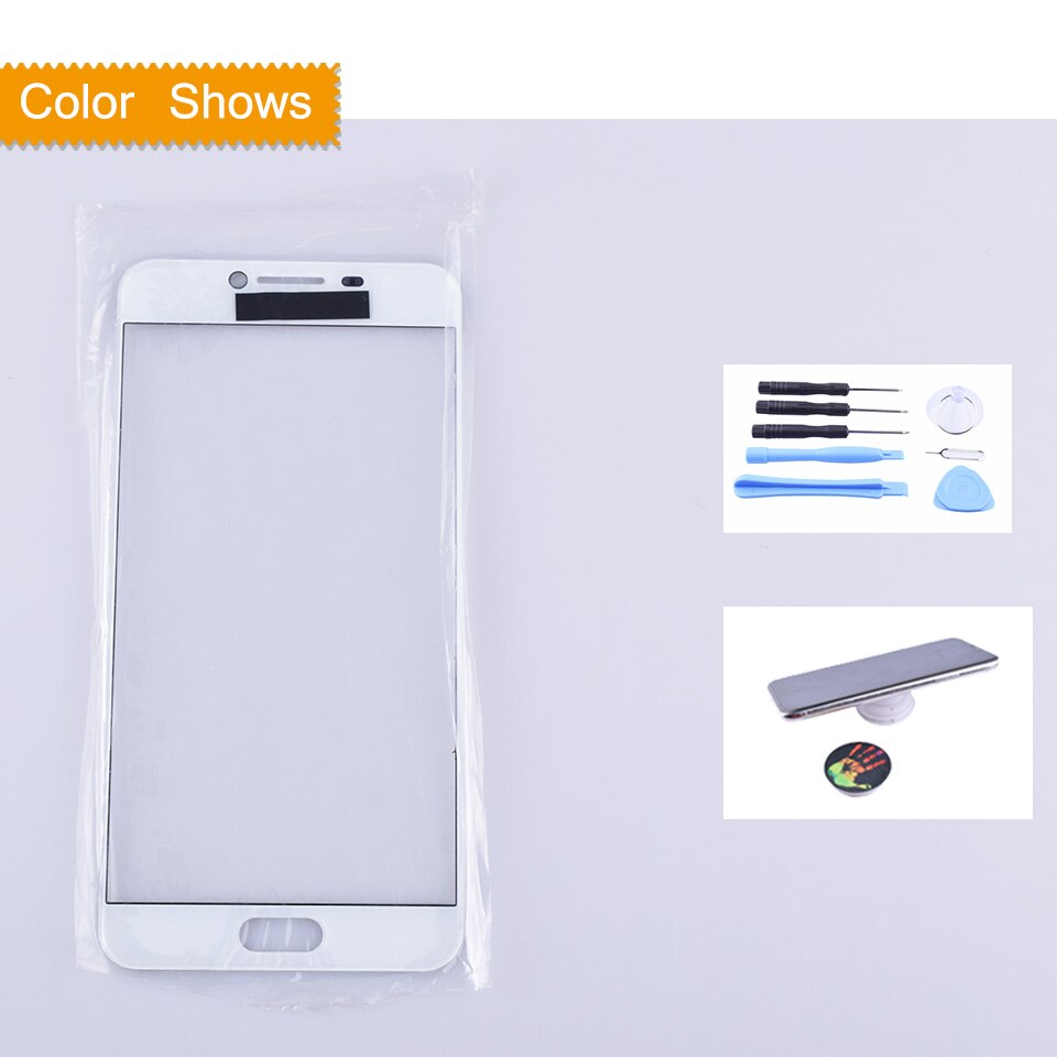 Voor samsung galaxy  c5 c5000 sm-c5000 touchscreen frontglaspaneel touchscreen  c5 buitenste glazen lens geen lcd-vervanging: Wit met cadeau